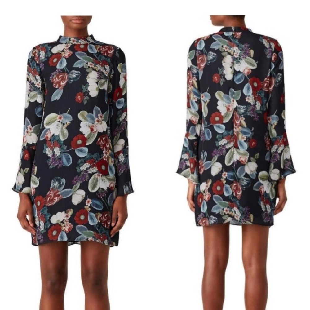 Amanda Uprichard Fairy Goth Black Floral Long Sleeve Shift Dress size Medium